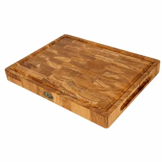 B4K® 40х30х4cm Küchenbrett aus Eiche Stirnholz | Antibakterielles Hirnholzbrett mit Griffen, Silikonfüßen und Saftrille | Stirnholz Schneidebrett | Hackblock