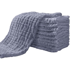 Yoofoss Mullwindeln Spucktücher 10er Stoffwindeln 27x50 cm Mulltücher 6 Lagig Saugstark Waschlappen 100% Baumwolle Tücher Faltwindeln für Baby Nebelblau