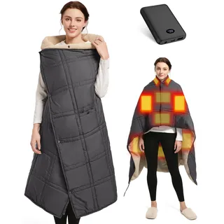 FERNIDA Kabellos Beheizbare Decke mit Akku, Wärme Elektrische Akku Heizdecke, Klein Winter Wearable Heated throw Blanket Extra Warm, 3 Temperaturstufen, Schwarz