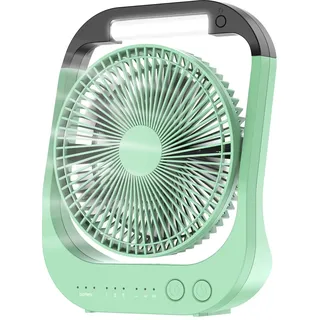 ATEngeus USB-Schreibtischventilator, 10000 mAh, wiederaufladbar, batteriebetrieben, 4 Geschwindigkeiten, Tischventilator, 20,3 cm Campingventilator, 180° drehbar, LED-Licht, Timer, tragbarer