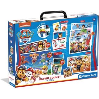 CLEMENTONI Super-Edukit 7 in 1 Paw Patrol - Umfangreiche Spielesammlung für Vorschulkinder ab 3 Jahren - Inkl. 3 Puzzles, Würfelpuzzle, 2 Assoziationsspielen & 12 Quizkarten, 18112