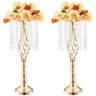 VEVOR 2 STK 55 cm hoher Blumenständer aus Kristallglas für Hochzeiten, Metallvase für Hochzeitsmittelstücke, goldene Blumenhalter, Blumenständer für Tische, Hochzeitsessen, Partys, Zeremonien