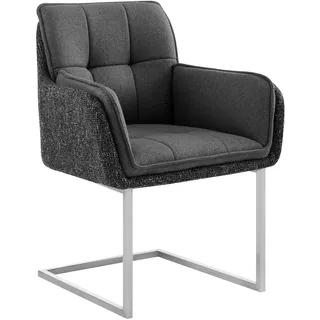 Esszimmerstuhl OTTO HOME "Durham", schwarz (anthrazit), B:65cm H:90cm T:64cm, Stühle, Esszimmerstuhl, Knopfsteppung und Kufengestell aus gebürstetem Metall, Sitzhöhe 50 cm