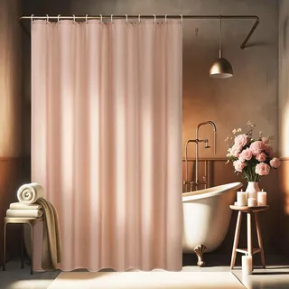 EurCross Leinen Texturiert Rosa Duschvorhang 180x200 Textil Wasserdicht Badvorhang,Heavy Duty Hotel Luxus Polyester Duschvorhänge, Anti-Schimmel Waschbar Tuch Dusch Vorhang mit 12 Ringen
