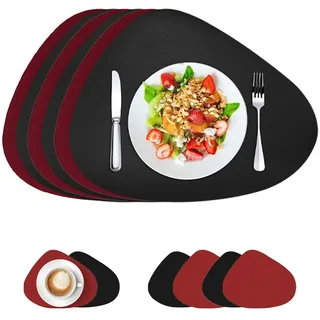 ROEOWENE 6er Set Tischsets Abwaschbar Oval Rund Leder Tischset Platzsets Abwaschbar Wasserdicht Platzdeckchen rutschfest Tischsets und Untersetzer Teller Tischuntersetzer Tischunterlage Esstisch