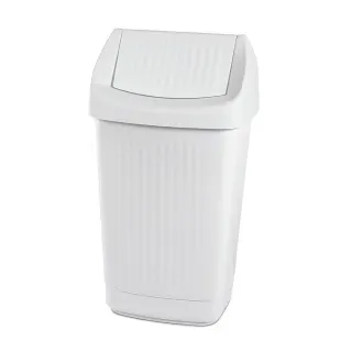 Abfalleimer, weiß, 50 Liter, Geräumiger Mülleimer mit Schwingdeckel in Kunststoff, 1 Eimer