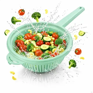 Stielsieb Kunststoff Stielseiher Nudelsieb mit Griff Küchensieb Abtropfsieb Sieb Plastik Handsieb Seiher Blanchiersieb Küchenhelfer Abseiher Salatsieb Passiersieb Spitzsieb stapelbar 40 cm mint