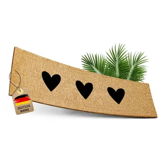 ElbFuchs Kokos Fußmatte 75x25cm mit Schwarze Herzen I Extra strapazierfähige & rutschfeste Kokosmatte I Für den Innen- & überdachten Außenbereich I Ideal als schmaler Schmutzfang und Eingangsmatte
