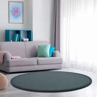 Paco Home Teppich »Tatami 475« rund 24 mm Höhe Kurzflor, Uni Farben, mit Memory Foam, waschbar, blau