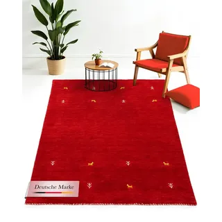 carpetfine Wollteppich Gabbeh Uni, rot 60x90 cm | Moderner Teppich für Wohn- und Schlafzimmer