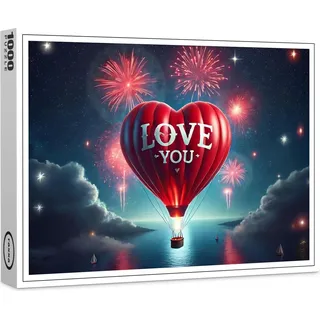 raxxa Premium-Puzzle "Liebesbotschaft im Himmel - Herz-Heißluftballon Deko", 1000 Teile