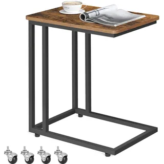 VASAGLE Beistelltisch Nachttisch Sofatisch auf Rollen - 50 x 35 x 60 cm - Vintage Braun-Schwarz