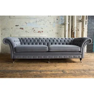XXL Sofa 4 Sitzer Couch Chesterfield Polster Sitz Garnitur Leder Textil Graue - Grau