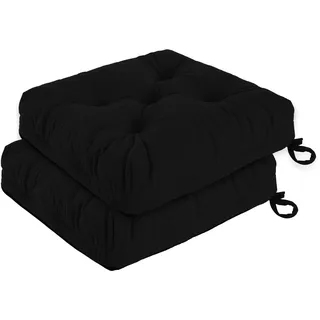 PRIMEPATIO Sitzkissen, 2er Set Stuhlkissen aus Cordstoff, Memory Foam mit Doppel-Layer Design, Befestigungsriemen & Tacker-Design, Pflegeleicht für Esszimmer & Bürostühle, 45x45x8cm, Schwarz
