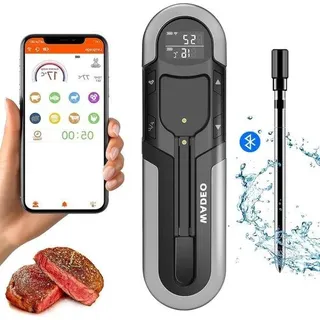 Thermometer Bluetooth draadloos 152m mit Temperatursensoren und doppeltem Alarm IP66 für Grill, BBQ, Rotisserie, Airfryer