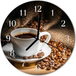 Glasuhr Wanduhr Küchenuhr Echt-Glas 30fi cm Kaffee braun - Braun