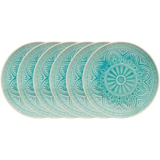 Butlers Teller 6er-Set Sumatra 21 cm , Türkis , Keramik , 21x2.5x21 cm , Geschirr, Teller, Speiseteller