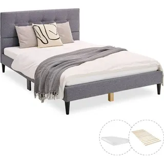 Homestyle4u Polsterbett mit Matratze 140/200 cm in Grau , Textil , H2 , 140x200 cm , Schlafzimmer, Betten, Polsterbetten