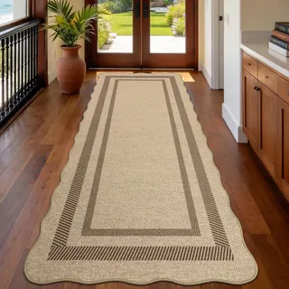 GEANUP Teppich Läufer Flur 80X200cm, Modern Waschbarer rutschfest Jute Küchenteppich Lang, Braun Gestreift Jute Flur Teppich Teppichläufer für Eingang Küche Korridor Schlafzimmer Wohnzimmer Balkon