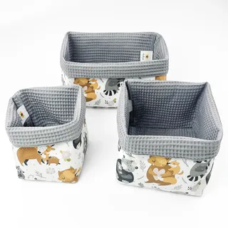 BABEES Aufbewahrungskorb Wickeltisch Baby, Körbchen Set 3 Stück, Organizer Wickelkommode, Utensilo Aufbewahrungsbox Badezimmer (CUTE ANIMALS)