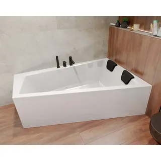 BADLAND Eckbadewanne Rechteck Badewanne INTIMAS RECHTS 150x85 mit Ablaufgarnitur und Füßen + 1 Badkissen | BADLAND INTIMAS
