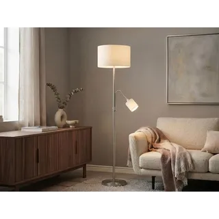 LED Stehleuchte & Leselampe Stoffschirm weiß für Wohnzimmer Stehlampen zum Lesen - Weiß, Silber