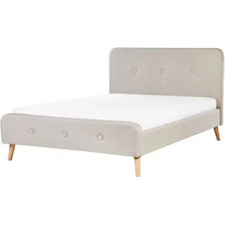 Beliani Polsterbett Beige 140 x 200 cm Leinenoptik mit Lattenrost Elegante Knopfverzierung Klassisch - Beige, Braun