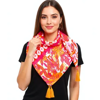 Zwillingsherz Modetuch »"Hawaii Blume"« mit Tasseln und farbenfrohem Blumenmuster, orange