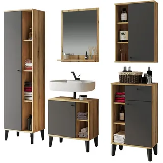 furn.design Badmöbel-Set Torsby 5-tlg. Grau/Eiche