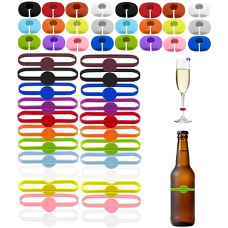 Fgdui 36PCS Glasmarkierer Bunte Glas Markierung Trinkgläser Wiederverwendbarer Glasmarkierer Silikon für Party Weinglas, Trinkglas
