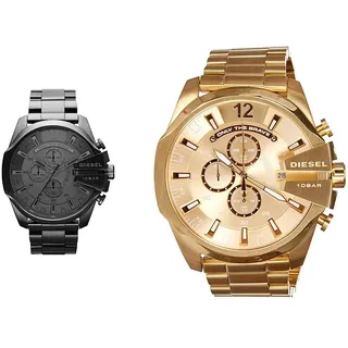 Diesel Herren Mega Chief Chronograph, 59 mm Gehäusegröße, Edelstahluhr & Herren Mega Chief Chronograph, 51 mm Gehäusegröße Edelstahluhr