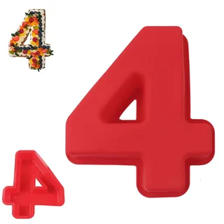 QEEYON Kuchenform Zahlen Silikon Backform Zahl 4, Groß 3D Zahlen Kuchenform,Zahlenbackform für DIY Backen, Geburtstagstorte, Hochzeit Jubiläum