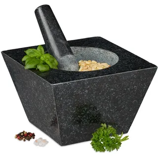 Relaxdays XXL Mörser mit Stößel Granit 750 ml HBT 12 x 19,5 x 19,5 cm schwarz