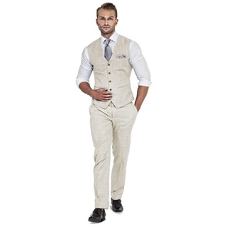 Qiatuu Herren Leinen Anzug 2 Stück Anzüge Trauzeugen Smoking Sommer Strand Hochzeit Prom Party Anzug Weste Hosen Set, Beige, XX-Large