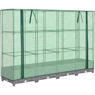 vidaXL Hochbeet mit Gewächshaus-Aufsatz Rattan-Optik 160x40x123 cm - Grau
