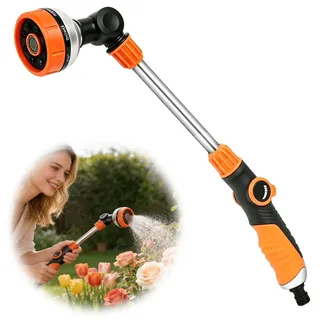 Forhandy Gießstab Lang 47cm, Zinklegierung Gartenbrause Lang mit 180° Schwenkbarer Kopf & 8 Sprühmodi Garden Gießstab mit Daumensteuerung Ergonomischem Handbrause Garten für Hängeampeln & Hochbeete