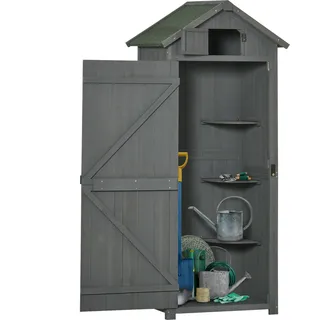 Fortuna Lai Gartenschrank Gartenhaus Gerätehaus Geräteschuppen mit Fachböden Asphaltdach Fenster Holz Grau+Grün 77 x 54,2 x 179 cm - Grau