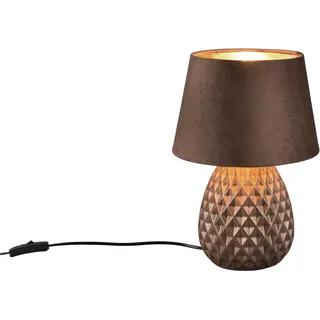 TRIO Leuchten Schreibtischlampe »ARIANA Tischleuchte exkl 1xE27 max60W Höhe 35cm Ø 24cm Nachttischlampe«, 1 flammig, Leuchtmittel E27   Leuchtmittel wechselbar, Struktur Keramik Samt Schirm innen gold,Tischlampe mit Schnurschalter, braun