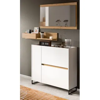 Garderobe Set 3-teilig "Borga" in weiß und Artisan Eiche 140 x 192 cm, Soft-Close - Weiß, Naturbelassen