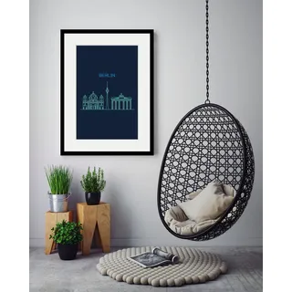 Queence »Berlin Sightseeing« Berlin Deutschland Schriftzug Stadt Städte 1 Stk. tlg. HD Premium Poster-Druck inkl. Holzrahmen,