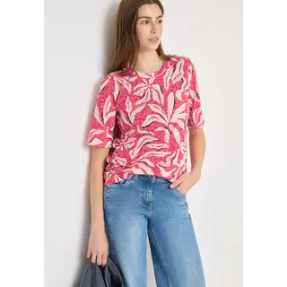 Rundhalsshirt CECIL, Damen, Gr. XS (36), pink (beetroot pink), Jersey, Obermaterial: 65% Polyester, 35% Viskose, geblümt, gemustert, normal hüftbedeckend, Rundhals, Shirts Rundhalsshirt, Ausbrenner Shirt mit floralem Muster
