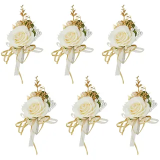 Meldel Champagner-Boutonniere für Herren, Hochzeit, 6er-Set, Bräutigam und Trauzeugen-Boutonniere für Hochzeitszeremonie, Jahrestag, formelle Dinner-Party und rustikale Herbst-Hochzeit, Abschlussball