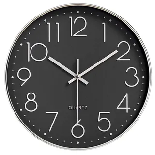 Nutabevr 30cm Wanduh, Modern Quartz Lautlos, Dekorative 12Zoll Leise Wanduhr für Büro, Wohnzimmer, Küche, Schule und Kinderzimmer (Silber)