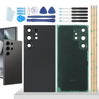 YHX-OU 6.8'' Schwarz Akkudeckel für Samsung Galaxy S24 Ultra 5G SM-S928B SM-S928U Rückseite Glas Backcover Back Glas Ersatz Reparatur Set mit Kameraobjektiv + Werkzeug