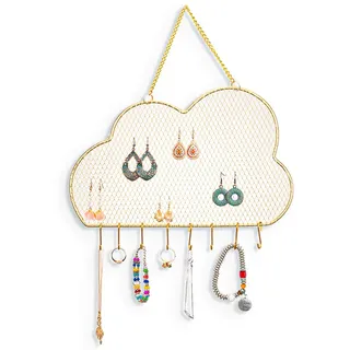 SHILIPAIJC Schmuckständer Wand - Wandregale Schmuckaufbewahrung Ohrringe Organizer - Metall Ohrringehalter mit 10 Haken Armbänder Halsketten Anzeige Geschenk für Mädchen Frauen (Wolkenformen)