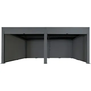 Mendler Pergola HWC-L46 mit 6x Seitenwand, Gartenpavillon Lamellen-Pavillon Rollo, 11cm-Alu-Gestell, sturmfest 3x6m - anthrazit