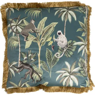 Kare Design Jungle Fever, Mehrfarbig, 55x55 cm, Abnehmbarer Bezug mit Reißverschluss, Motiv Dschungel, Mit Franksenkanten, Dekokissen inklusive Füllung, Zierkissen, Sofakissen