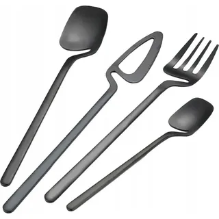 Modernes Edelstahl Besteck Set 32 tlg MATT SCHWARZ Set - Schwarz