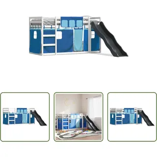 The Living Store Etagenbett mit Rutsche und Gardinen Blau 90x200 cm - Blau