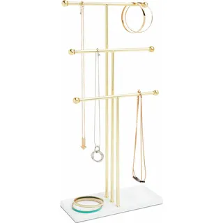 Umbra Trigem Schmuckbaum mit integrierter Schmuckablage für Ringe und Ketten, 3-stufig, Schmuck Baum, Schmuckaufhänger aus Metall in der Farbe gold / weiß, 48 cm, 299330-524 - Weiß